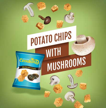 Vector realistic illustration of croutons with mushrooms.のイラスト素材