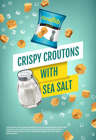 Vector realistic illustration of croutons with sea salt.のイラスト素材