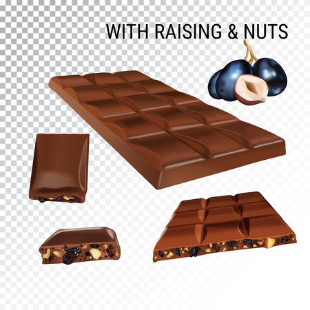 Illustration of milk chocolate with raisins and nuts.のイラスト素材