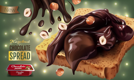 Vector realistic illustration of milk chocolate spread with hazelnutsのイラスト素材