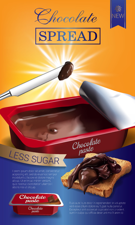 A Vector realistic illustration of milk chocolate spread in the background Horizontal ads poster with product.のイラスト素材