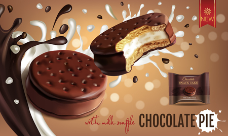 Vector realistic illustration of chocolate pie with milk souffleのイラスト素材