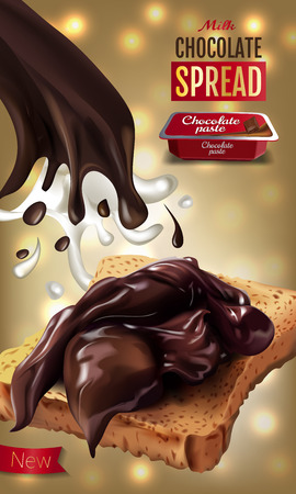 A Vector realistic illustration of milk chocolate spread. Vertical ads poster with bokeh background.のイラスト素材