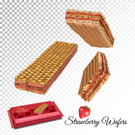 Vector realistic illustration of wafers with strawberry cream. Colorful objects on a transparent background.のイラスト素材