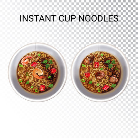 Vector realistic illustration of instant cup noodles. Colorful objects on a transparent background.のイラスト素材