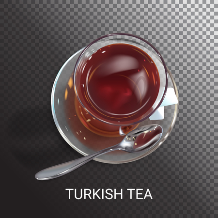realistic illustration of a tea and glass. Colorful objects on a transparent background.のイラスト素材