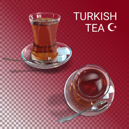 realistic illustration of Turkish tea time. Colorful objects on a transparent background.のイラスト素材