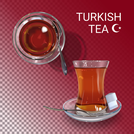 realistic illustration of Turkish tea time. Colorful objects on a transparent background.のイラスト素材