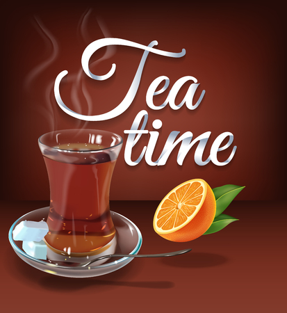 Tea time paper hand lettering calligraphy.のイラスト素材