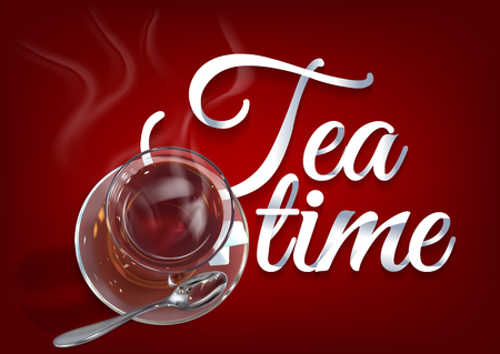 Tea time paper hand lettering calligraphy. illustration with tea objects and text.のイラスト素材