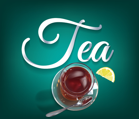 Tea time paper hand lettering calligraphy. illustration with tea objects and text.のイラスト素材
