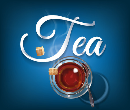 Tea time paper hand lettering calligraphy. illustration with tea objects and text.のイラスト素材