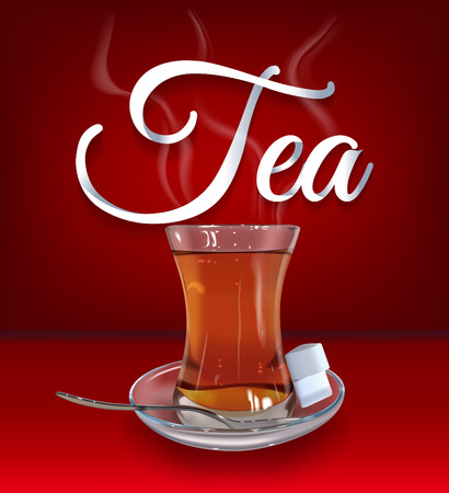 Tea time paper hand lettering calligraphy. illustration with tea objects and text.のイラスト素材