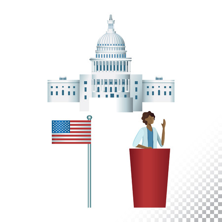 Vector flat icon illustration of US election symbols. Colorful objects on a transparent background.のイラスト素材