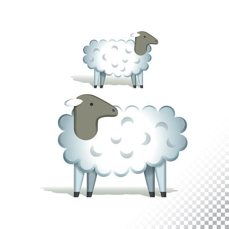 Vector flat icon illustration of sheeps. Colorful objects on a transparent background.のイラスト素材