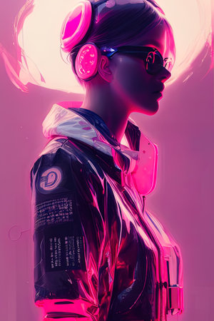 Cute girl face avatar illustration in cyberpunk style. high quality illustrationの写真素材