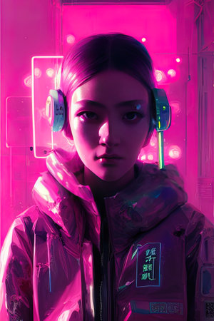 Cute girl face avatar illustration in cyberpunk style. high quality illustrationの写真素材