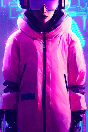Cute girl face avatar illustration in cyberpunk style. high quality illustrationの写真素材