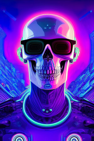 Skull avatar illustration in cyberpunk style. high quality illustrationの写真素材