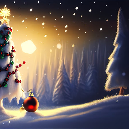 christmas night, christmas landscape. high quality illustrationの写真素材