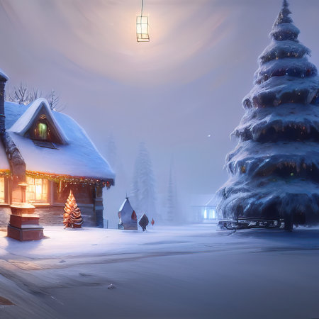 christmas night, christmas landscape. high quality illustrationの写真素材