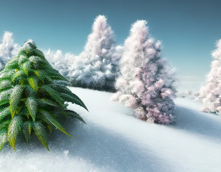 illustration of a colorful cannabis bush covered with snow like a Christmas tree. high quality illustrationの写真素材