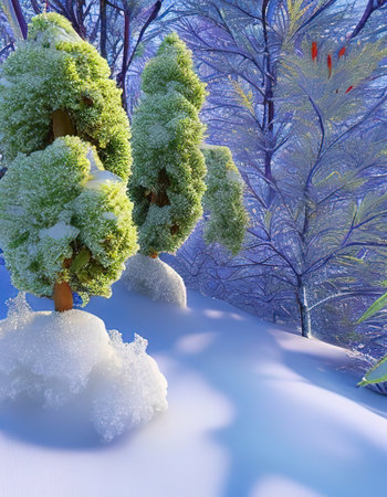 illustration of a colorful cannabis bush covered with snow like a Christmas tree. high quality illustrationの写真素材