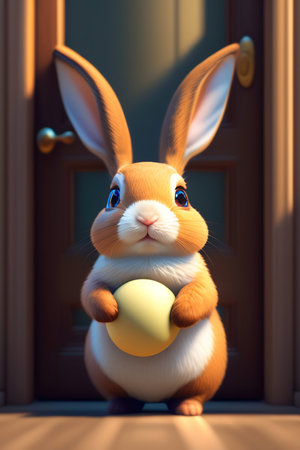 rabbit on the doorstep. colorful illustration. high quality illustrationの写真素材