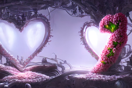 Fantasy landscape for Valentine's Day. flower arch. high quality illustrationの写真素材