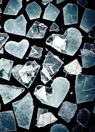 a smashed heart broken like glass into shards. high quality illustration