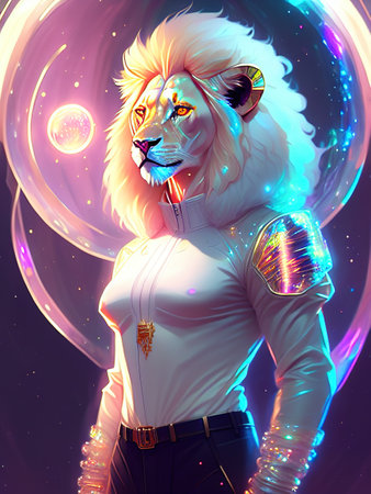 beautiful portrait of a male furry anthro lion fursona with a tail and a cute beautiful attractive deta. high quality illustrationの写真素材
