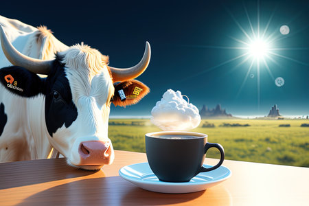 cow with a cup of coffee. high quality illustrationの素材