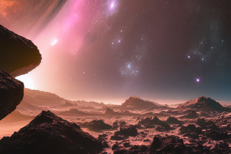 a lone galaxy, in space, wide angle. AI generated. high quality illustrationの素材