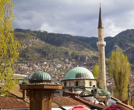 Famous fountain and Old mosque,  Bascarsija, Sarajevo の写真素材