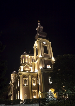 Orthodox church tower detail, in Sarajevo,Bosnia and Herzegovina, at night の写真素材