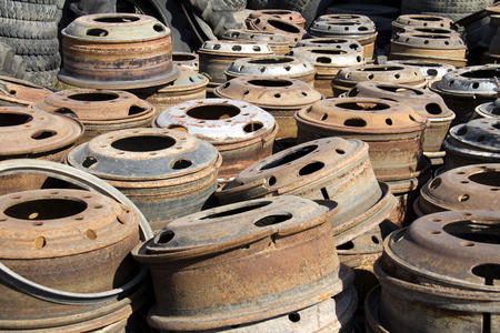 Stack of old discarded wheels