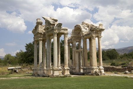 Famous Tetrapylon Gate in Aphrodisias (Turkey) dedicated to Aphrodite built during Hellenic era. In Roman time it was a small city in Caria.の写真素材