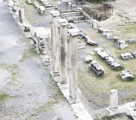 aerial wiev to the columns of the Asklepion of Pergamum, Bergama, Izmir, Turkeyの写真素材