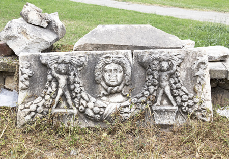 Relief detail of a tomb in Aphrodisias, Aydin, Turkeyのeditorial素材