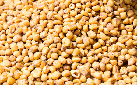 toasted salted corn on a white backgroundの写真素材