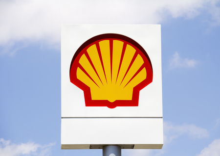 Emblem Shell Oil Company in Ankara, Turkey. Shell Oil Company is United States-based subsidiary of Royal Dutch Shell, a multinational oil company.のeditorial素材