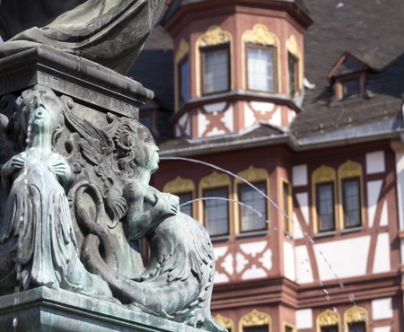 Frankfurt old town with the Justitia statue detail. germanyの写真素材
