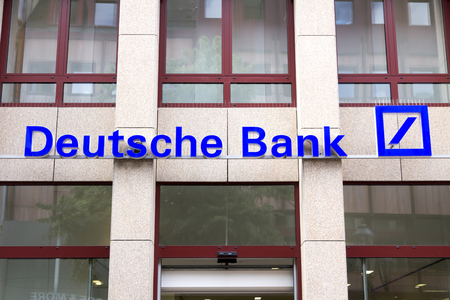 Deutsche Bank logo in Nurnberg, germany.deutsch Bank AG is a German global banking and financial services company with its headquarters in Frankfurt.のeditorial素材