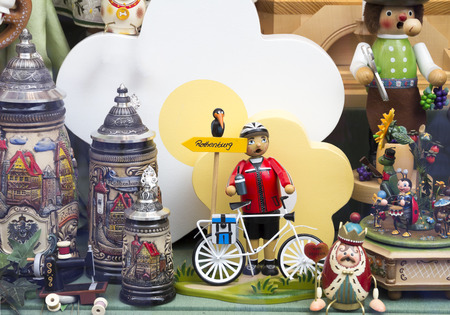 Rothenburg ob der Tauber, GERMANY, Traditional German wooden toys at the fair. Nuremberg, Germanyのeditorial素材
