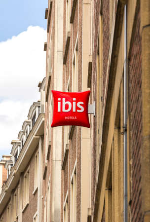 Brussels, BELGIUM - July 7, 2019: Ibis Hotel. Ibis is an international hotel company owned by AccorHotel. The chain have hotels on six continents.のeditorial素材