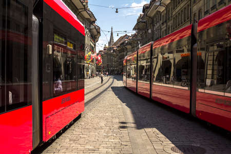 BERN, SWITZERLAND - view of old town of Bern city,  It is a popular shopping street and medieval city centre of Bern, Switzerlandのeditorial素材