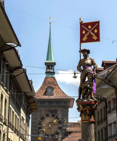 BERN, SWITZERLAND - view of old town of Bern city, unesco world heritage site, It is a popular shopping street and medieval city centre of Bern, Switzerlandのeditorial素材