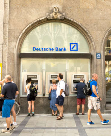 Munich, GERMANY : DEUTSCHE Bank logo in Munich, Germany. Deutsche Bank AG is a German global banking and financial services company with its headquarters in Frankfurt.のeditorial素材