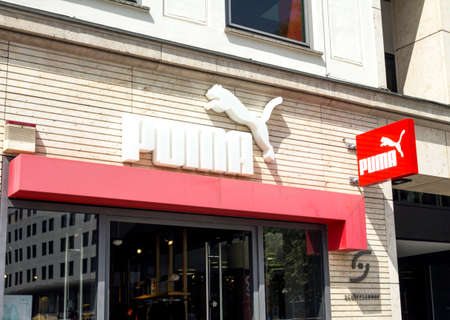 Munich, Germany : Puma outlet store. Puma is a major german multinational company that produces athletic, casual footwear, sportswear, headquartered in Bavaria, Germanyのeditorial素材