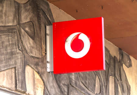 FURTH, GERMANY : Logo of Vodafone - Vodafone is a British multinational telecommunications company and It is the one of the world's largest mobile telecommunications company.のeditorial素材